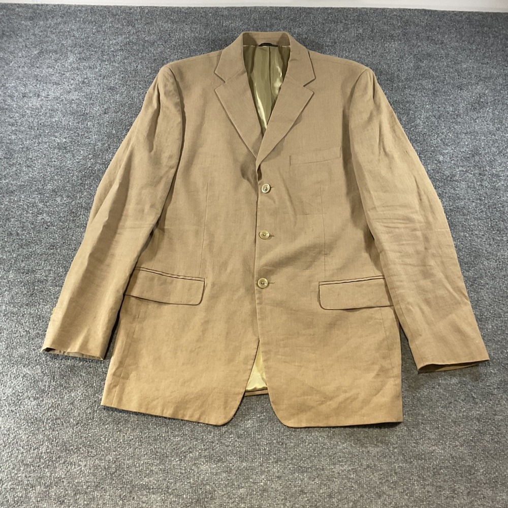 Banana Republic Mens 44L Tan Linen Blend 3 Button Blazer Sport Coat Italy